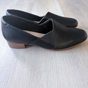Clarks Juliet Palm Blk Leather Loafers Women's 8.5M Slip On Shoes office comfort